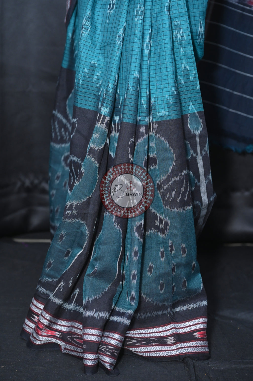 Green Black Peacock Scot Khandua Cotton Saree