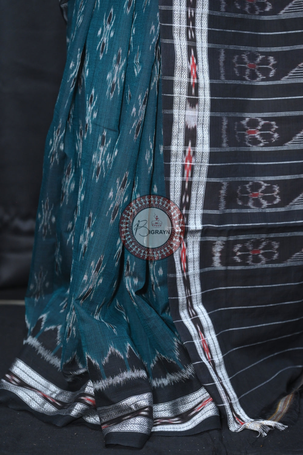 Green Black Body Bandha Khandua Cotton Saree