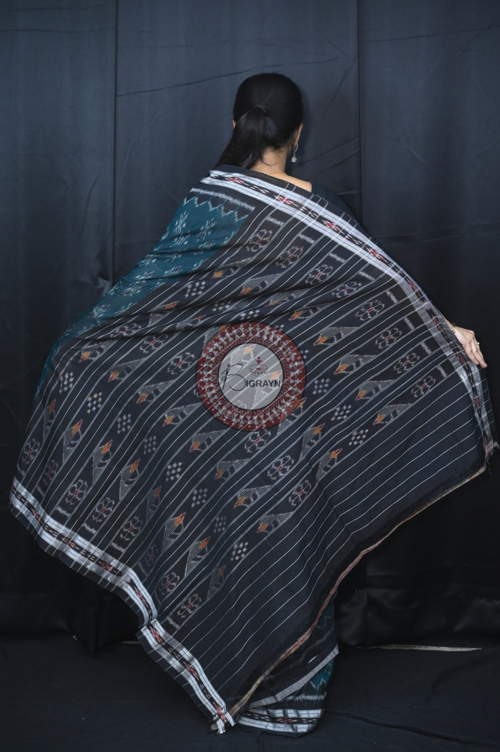 Green Black Body Bandha Khandua Cotton Saree