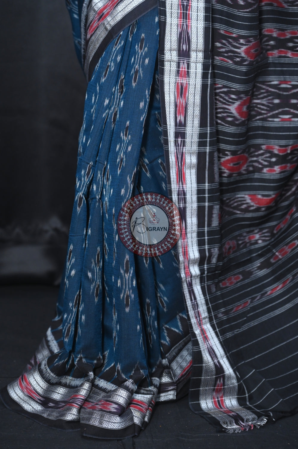 Teal Blue Body Bandha Khandua Cotton Saree