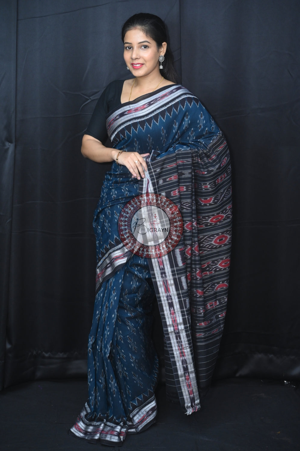 Teal Blue Body Bandha Khandua Cotton Saree