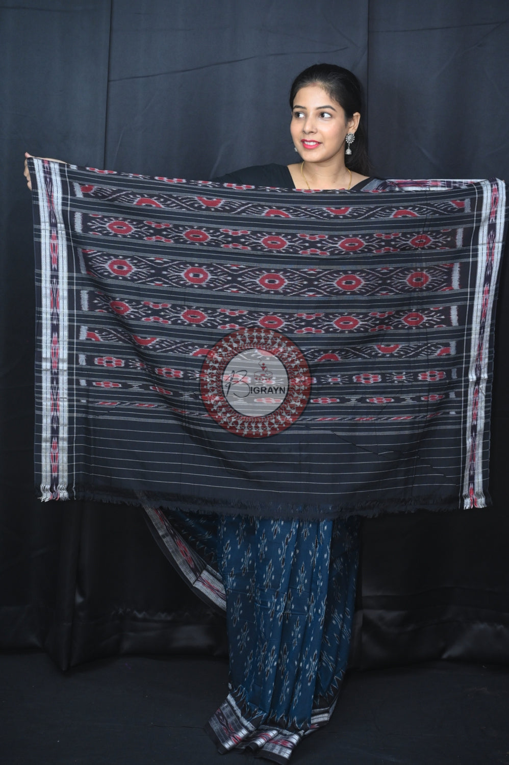 Teal Blue Body Bandha Khandua Cotton Saree