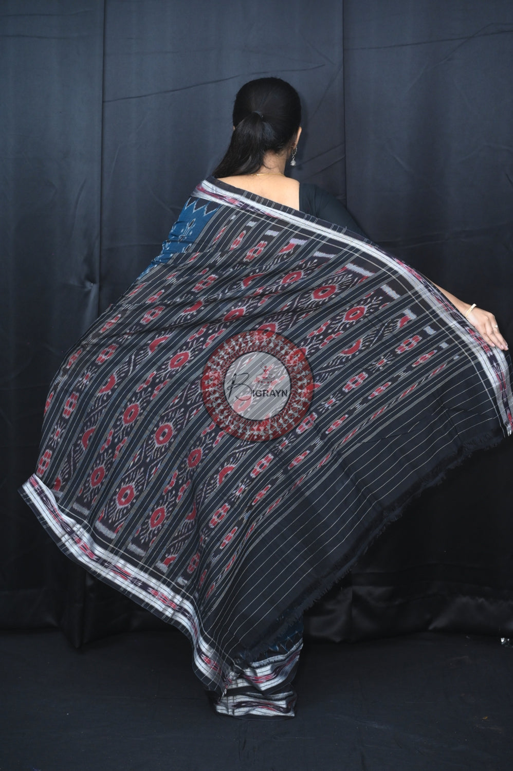 Teal Blue Body Bandha Khandua Cotton Saree