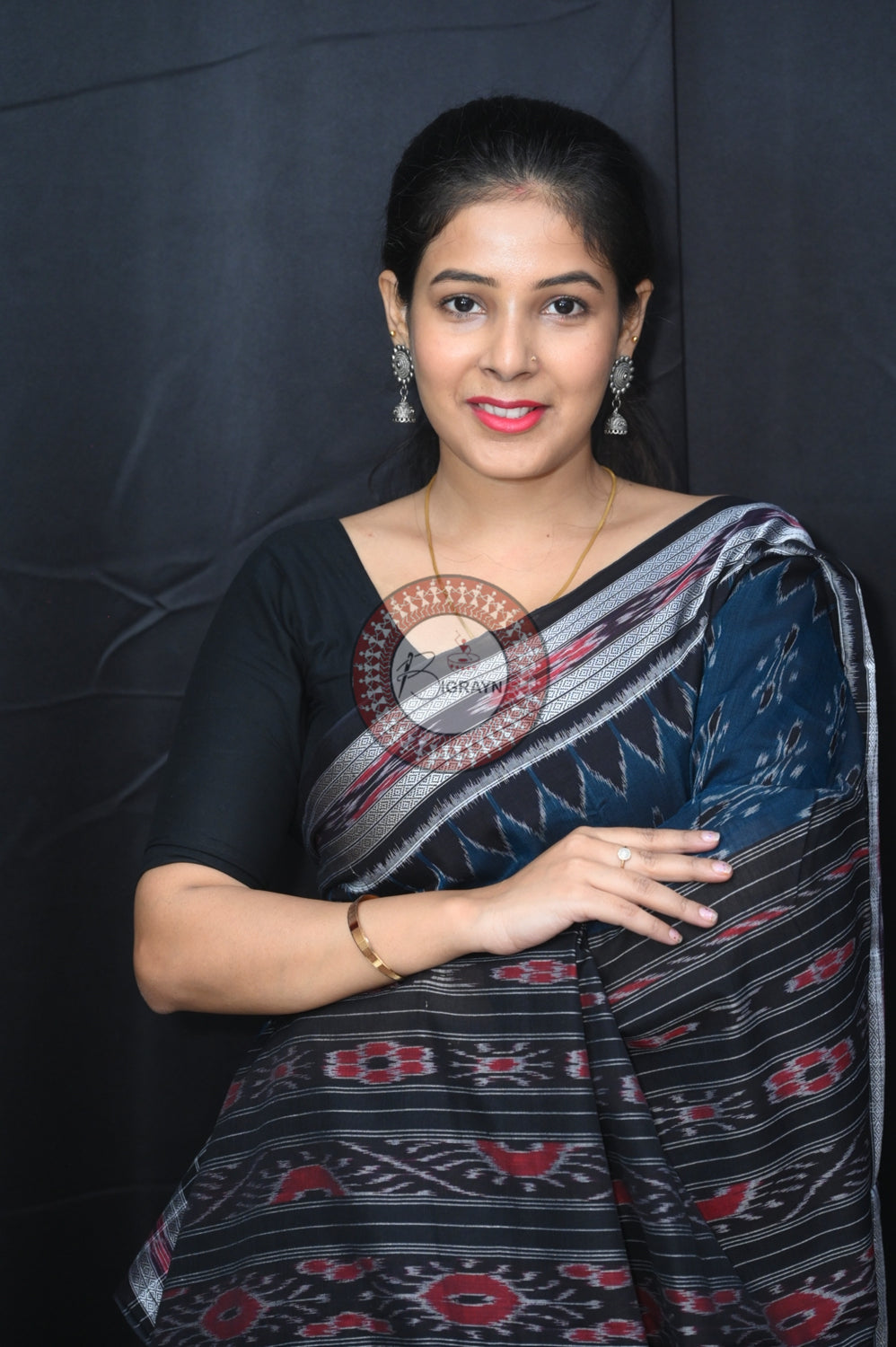 Teal Blue Body Bandha Khandua Cotton Saree