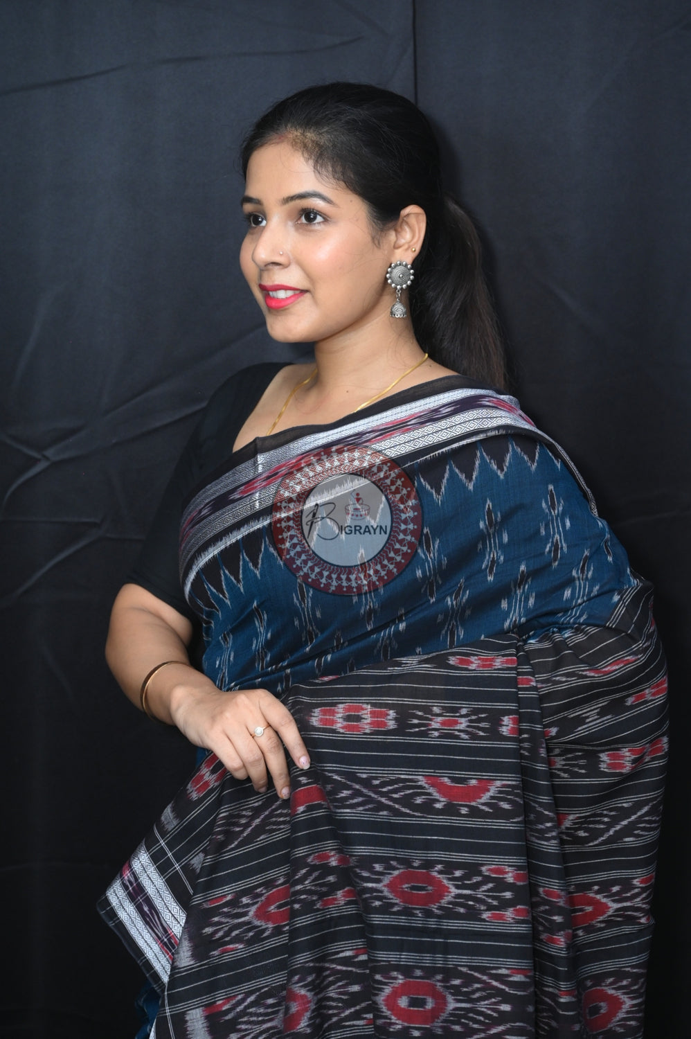 Teal Blue Body Bandha Khandua Cotton Saree