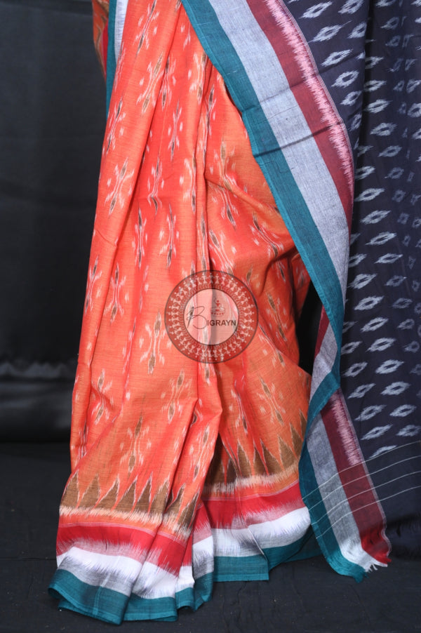 Rust Triple Border Body Bandha Khandua Cotton Saree