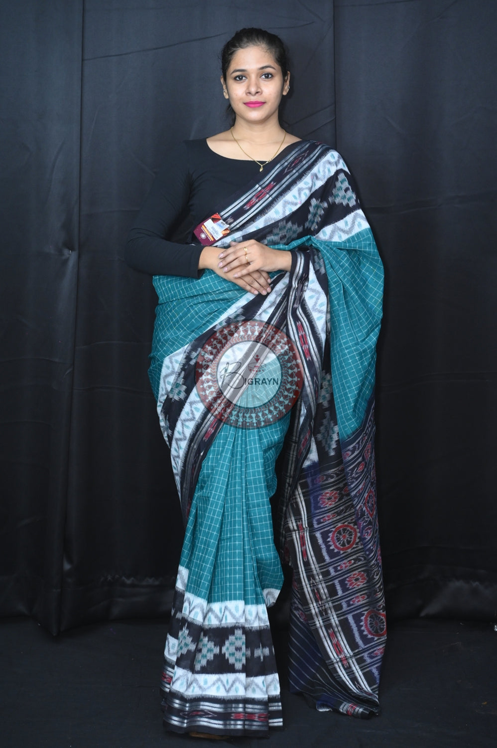 Green Black Maniraja Khandua Cotton Saree