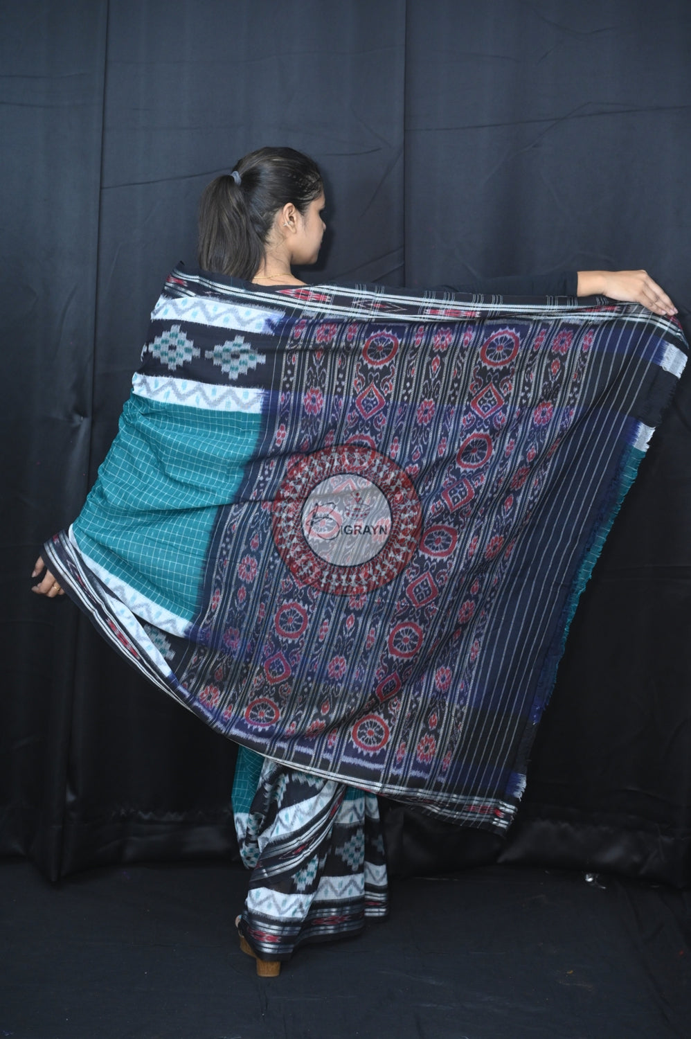 Green Black Maniraja Khandua Cotton Saree