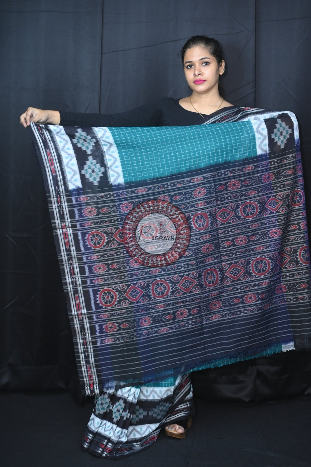 Green Black Maniraja Khandua Cotton Saree