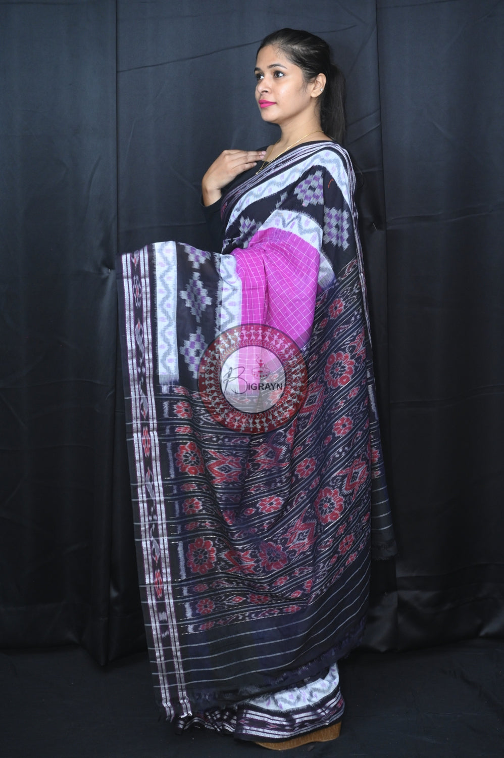 Purple Black Maniraja Khandua Cotton Saree