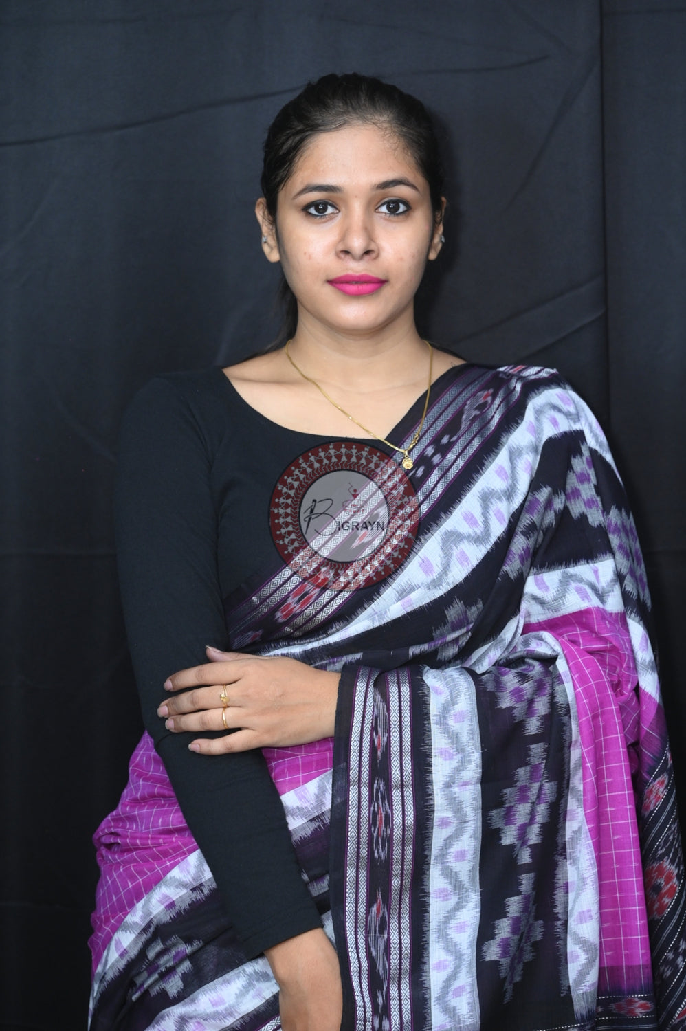 Purple Black Maniraja Khandua Cotton Saree