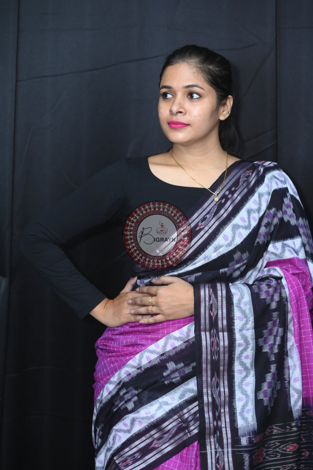 Purple Black Maniraja Khandua Cotton Saree