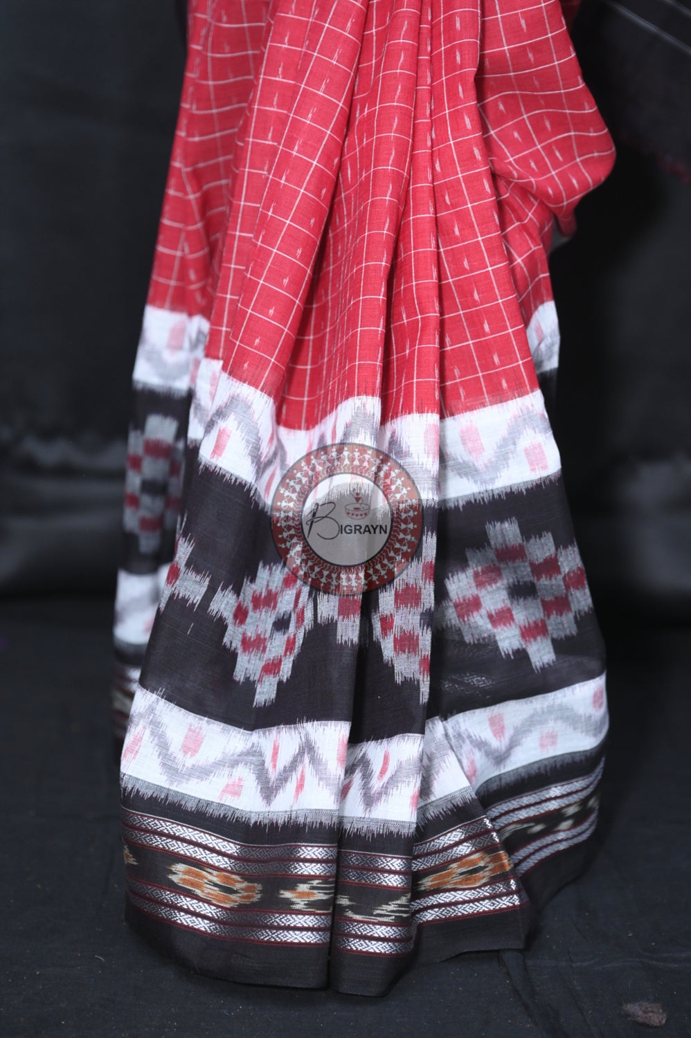 Maroon Black Maniraja Khandua Cotton Saree
