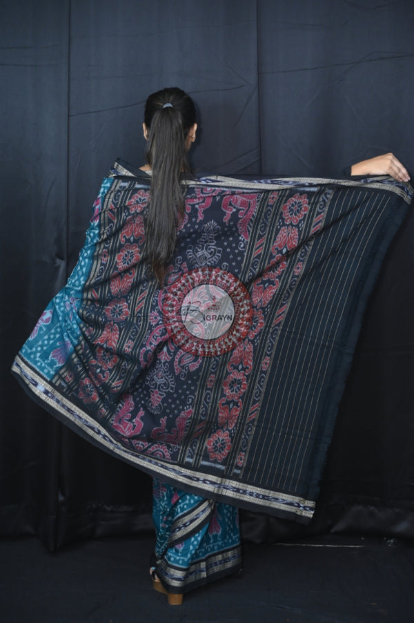 Teal Green Black Special Tribal Khandua Cotton Saree