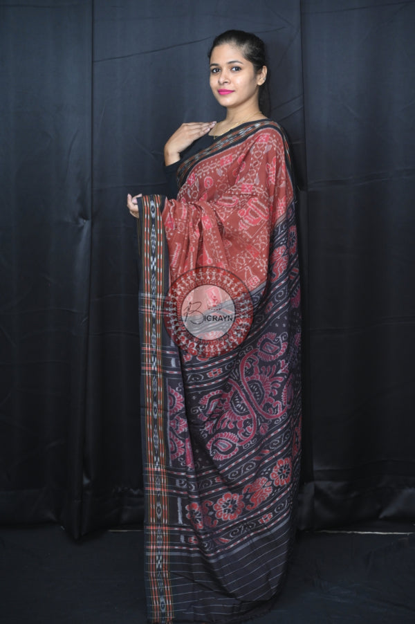 Chocolate Brown Black Special Tribal Khandua Cotton Saree