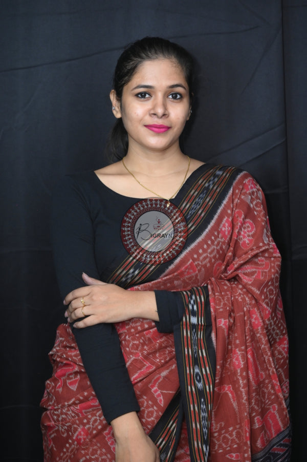 Brown Black Special Tribal Khandua Cotton Saree
