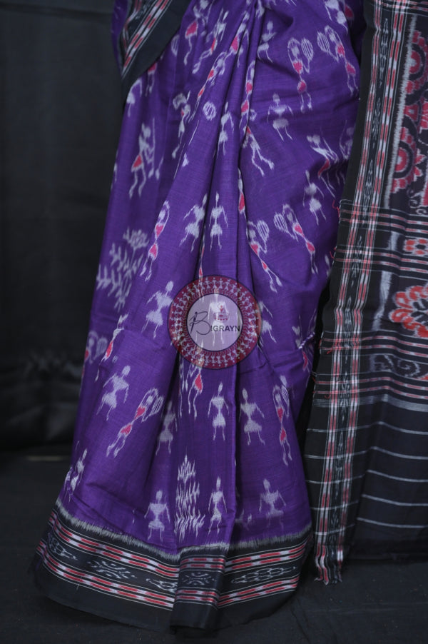 Purple Black Special Tribal Khandua Cotton Saree