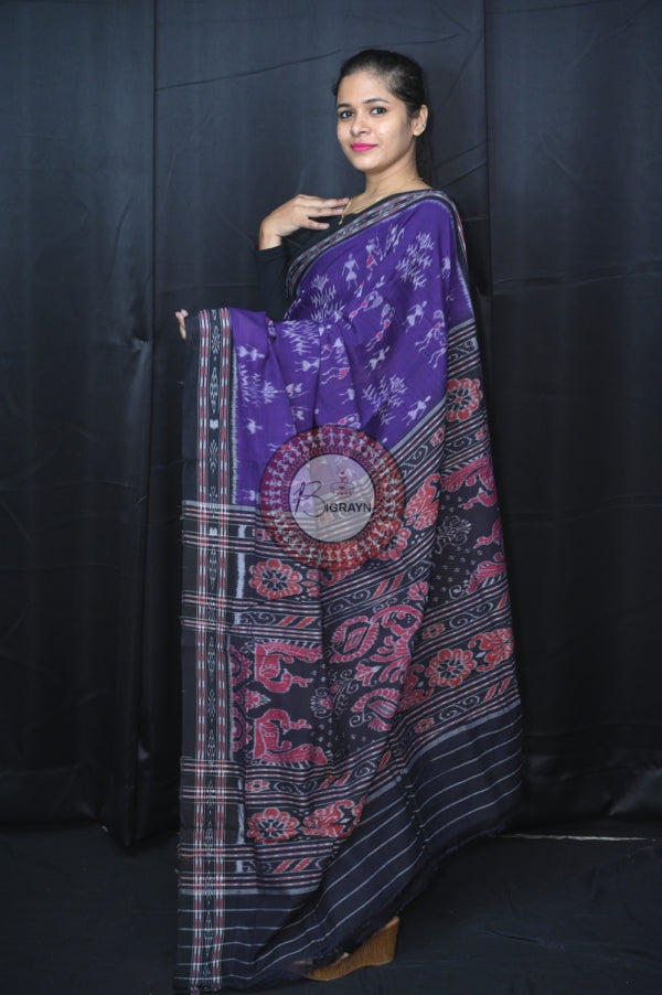 Purple Black Special Tribal Khandua Cotton Saree