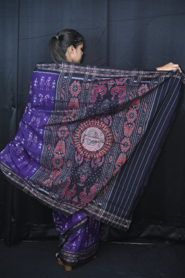 Purple Black Special Tribal Khandua Cotton Saree