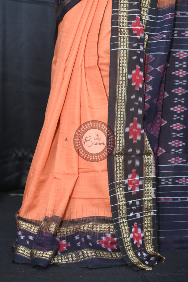 Brown Black Rekha Buti Khandua Cotton Saree