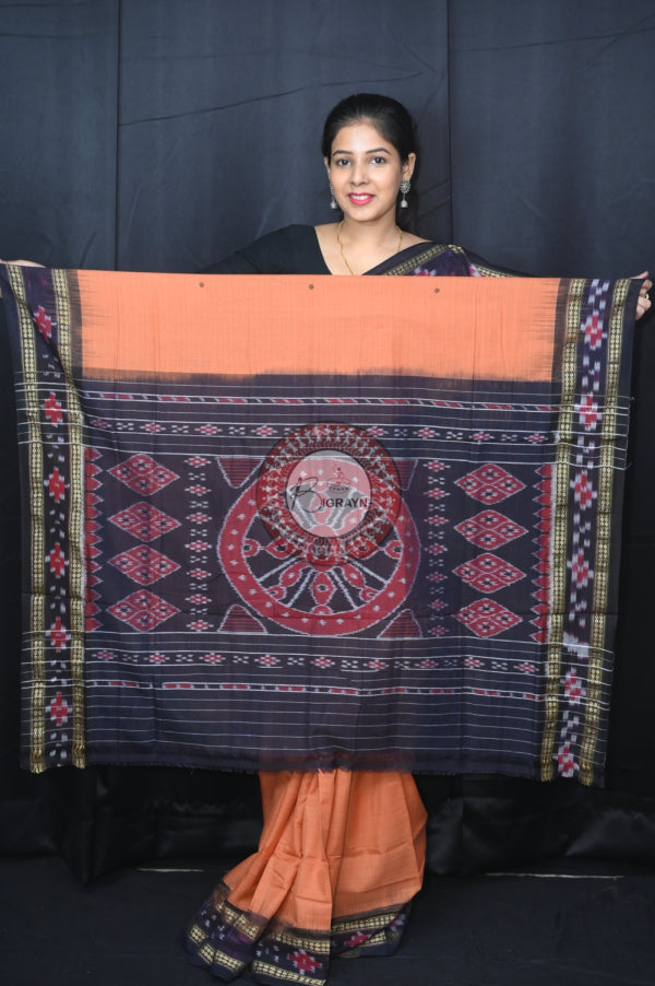 Brown Black Rekha Buti Khandua Cotton Saree