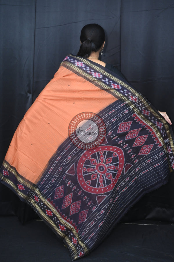 Brown Black Rekha Buti Khandua Cotton Saree
