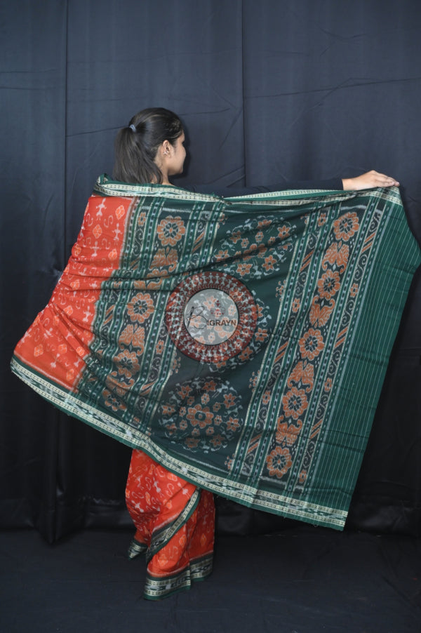 Brown Green Ek Chandia Khandua Cotton Saree