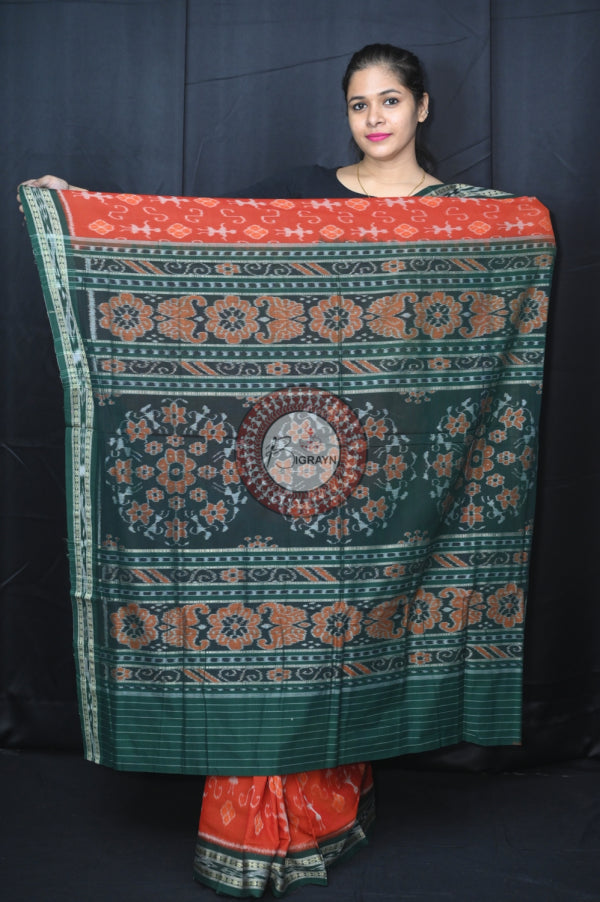Brown Green Ek Chandia Khandua Cotton Saree