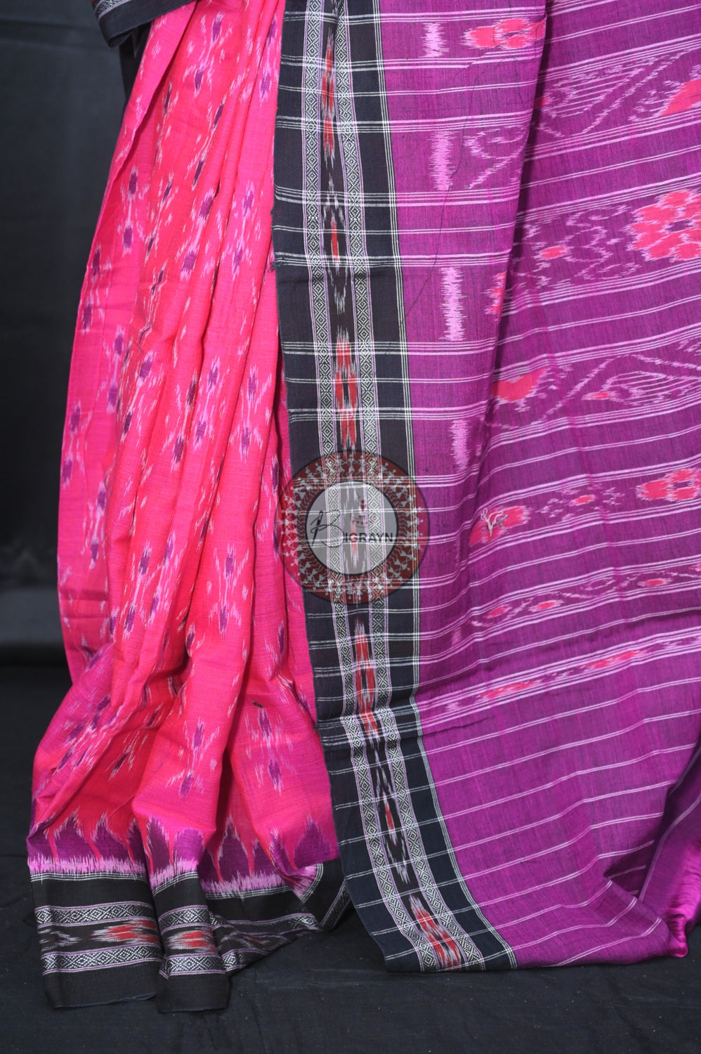 Purple Black Body Bandha Khandua Cotton Saree