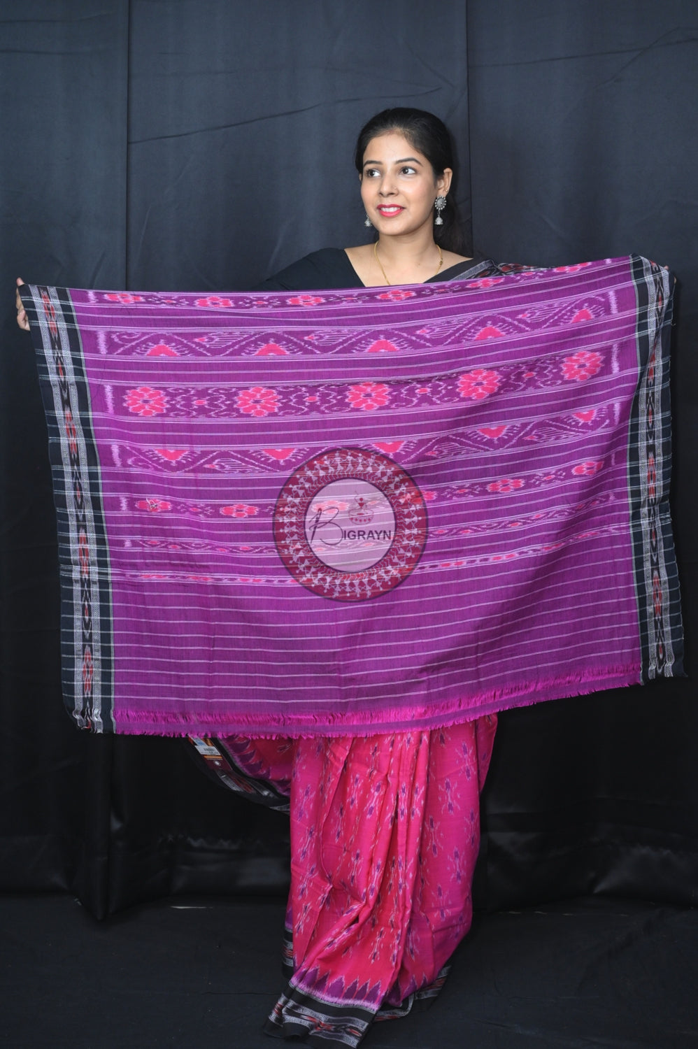 Purple Black Body Bandha Khandua Cotton Saree