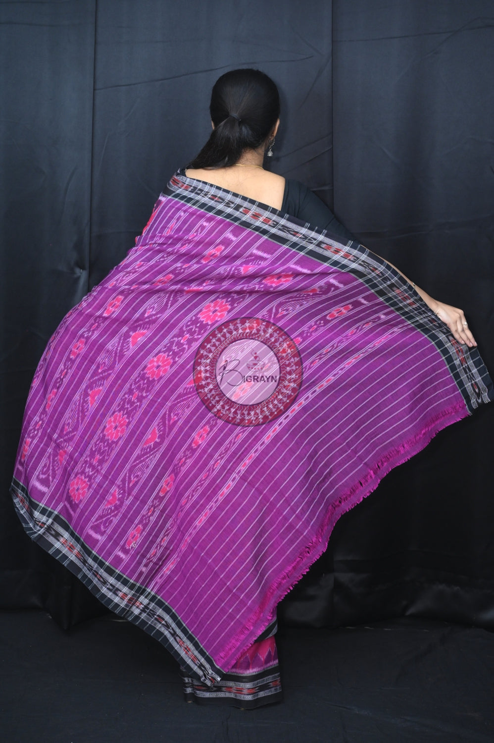 Purple Black Body Bandha Khandua Cotton Saree