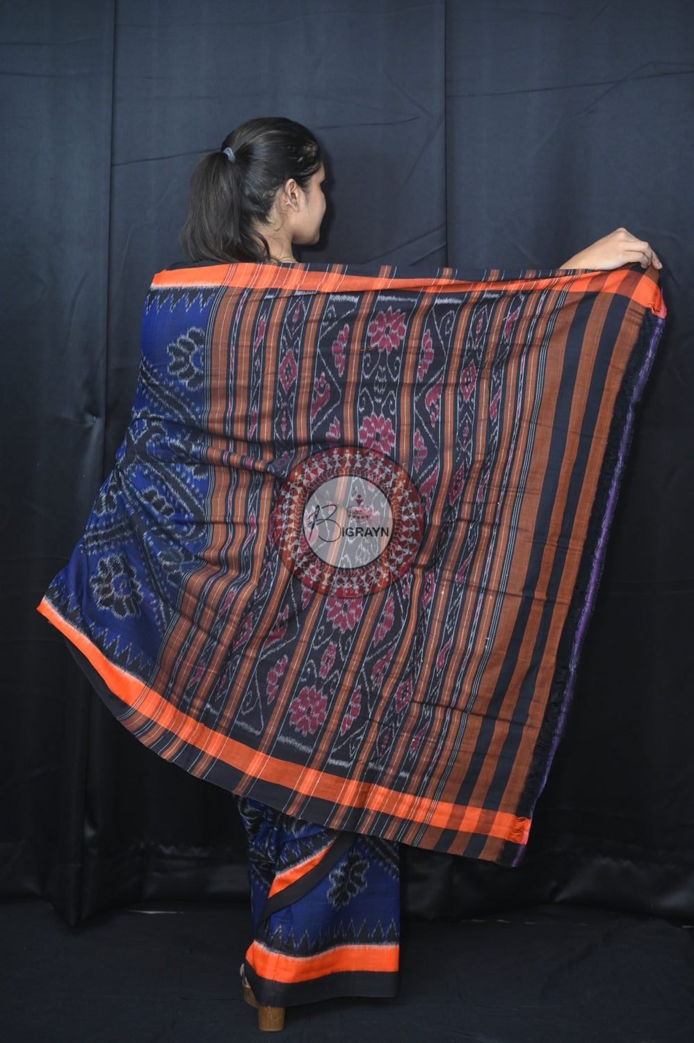 Navy Blue Bada Phula Khandua Cotton Saree