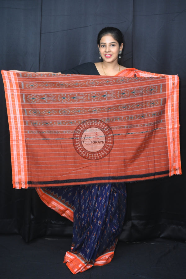 Blue Orange Mayur Chandrika Khandua Cotton Saree