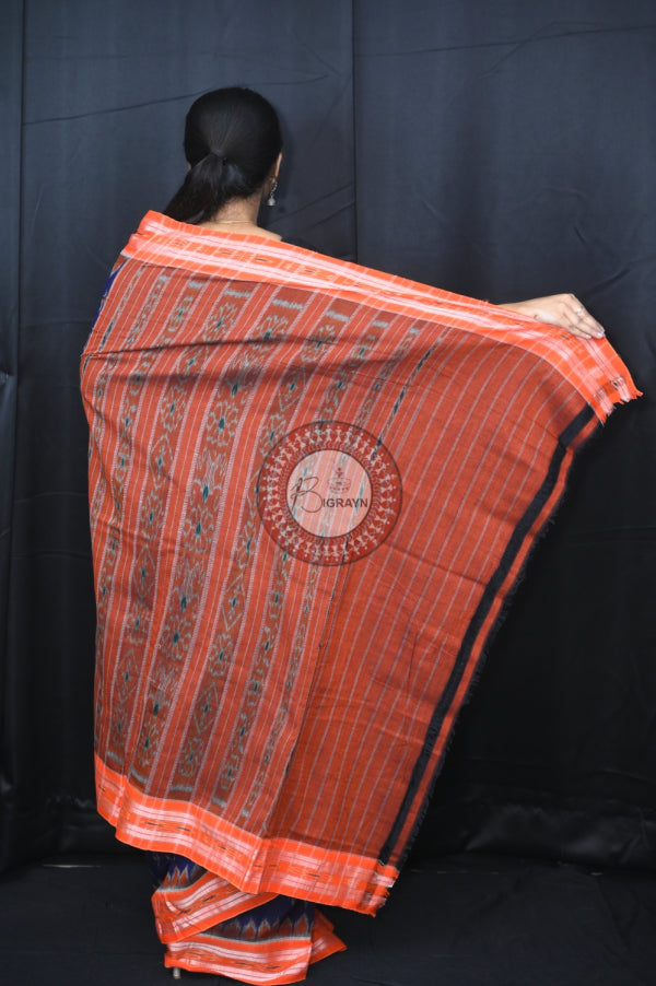 Blue Orange Mayur Chandrika Khandua Cotton Saree