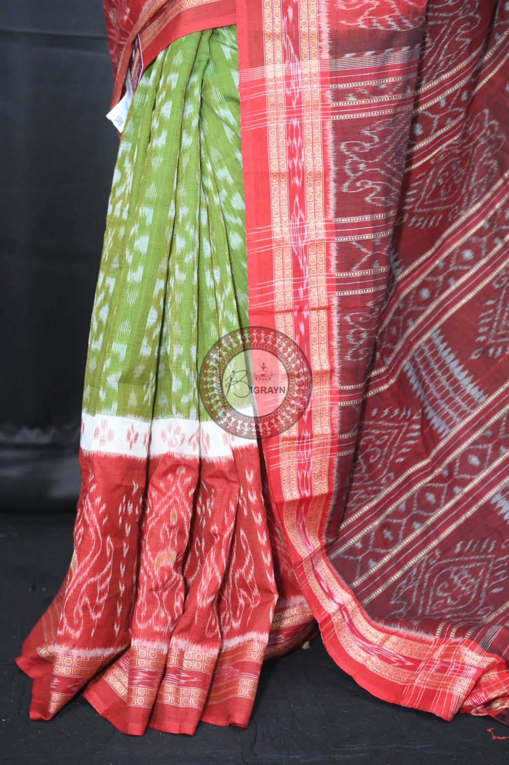 Mehndi Maroon 5D Khandua Cotton Saree