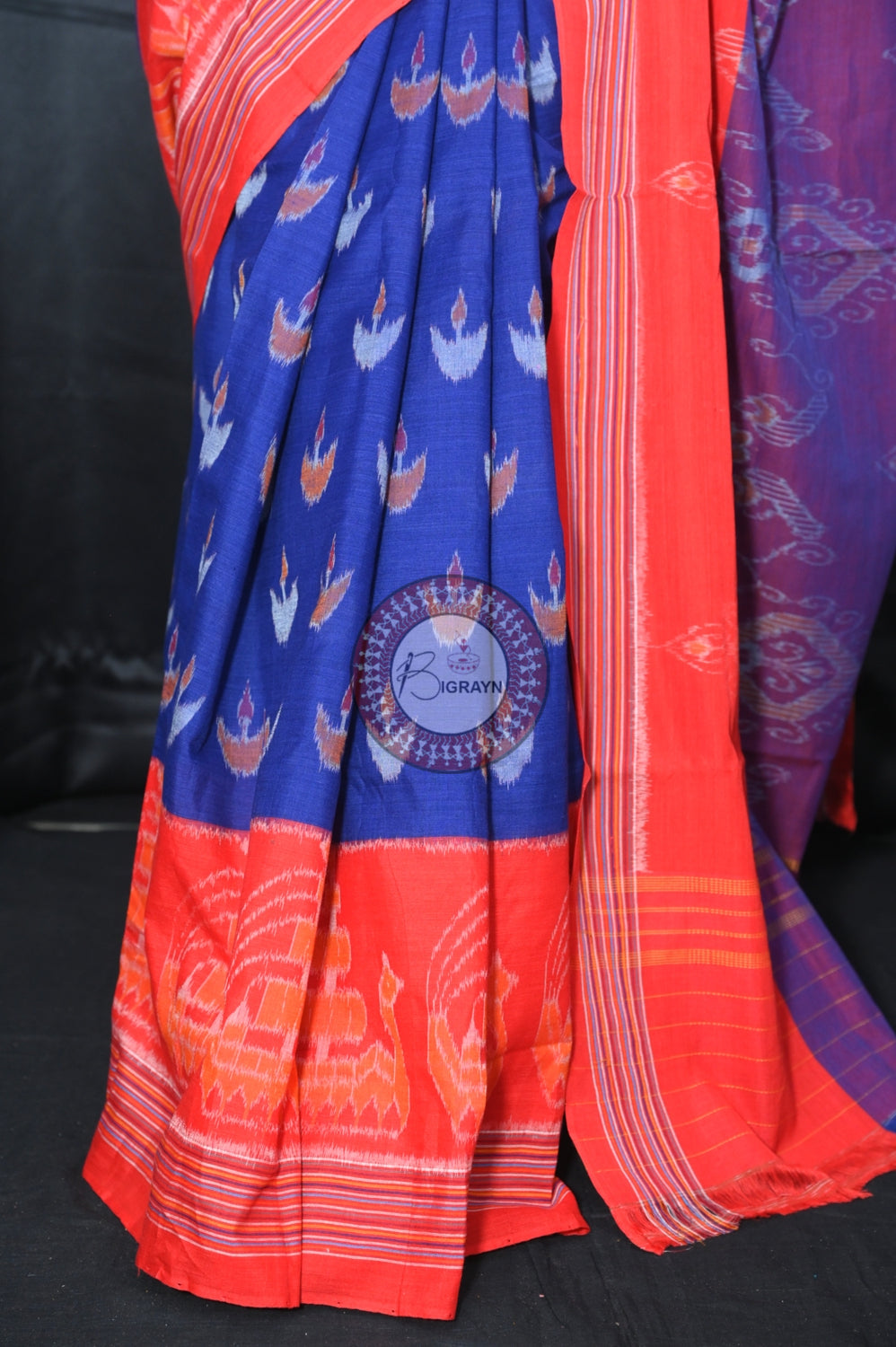 Blue Red Boita Khandua Cotton Saree
