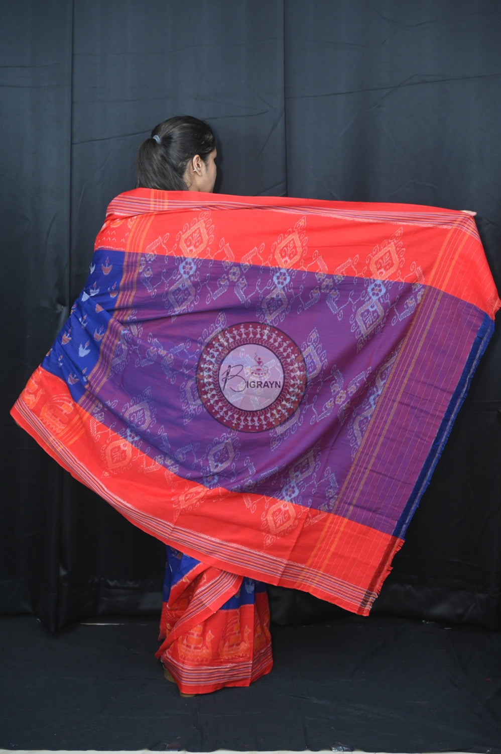 Blue Red Boita Khandua Cotton Saree