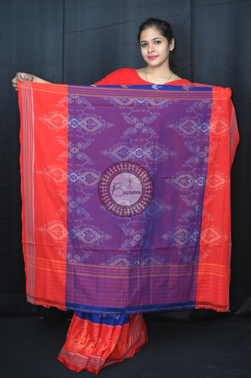Blue Red Boita Khandua Cotton Saree