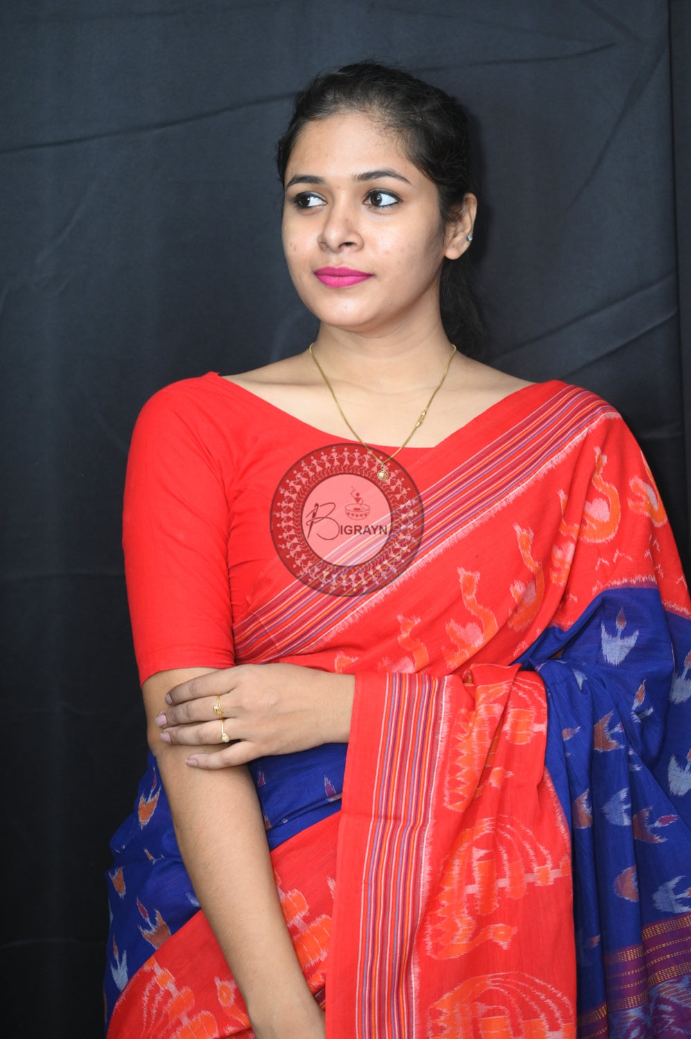 Blue Red Boita Khandua Cotton Saree