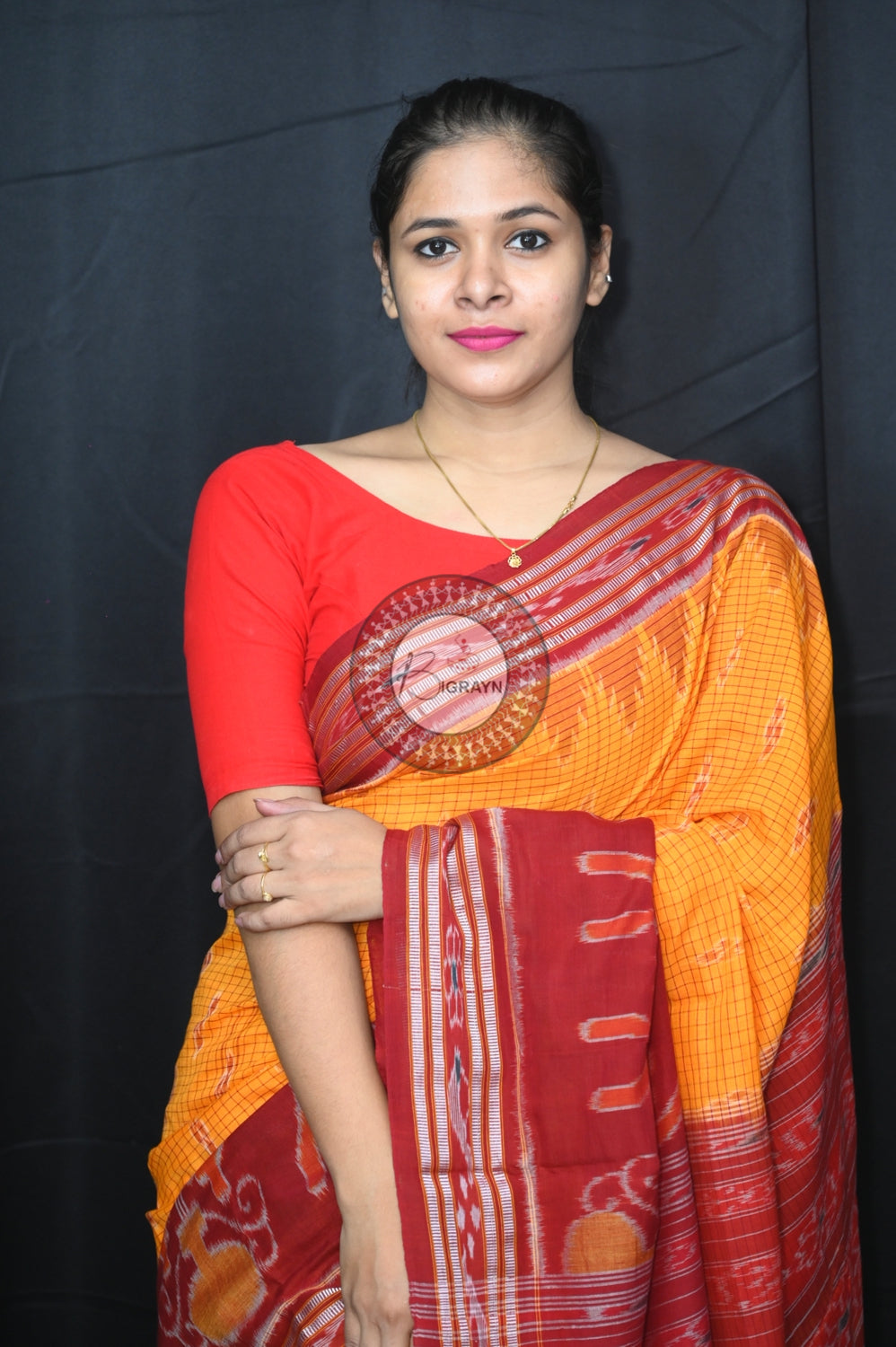Yellow Maroon Elephant Scot Khandua Cotton Saree