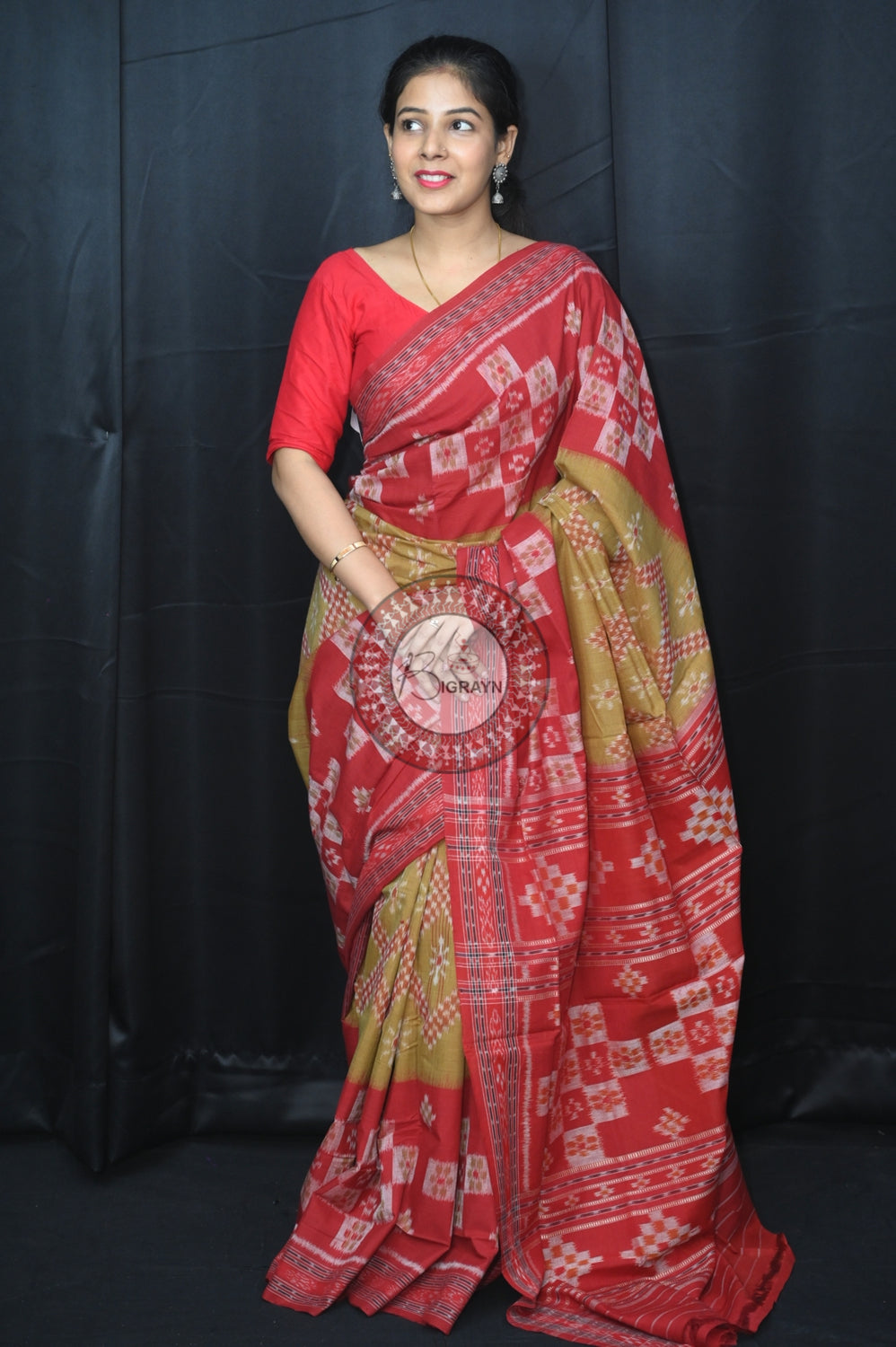 Brown Maroon Pasapali 5D Khandua Cotton Saree