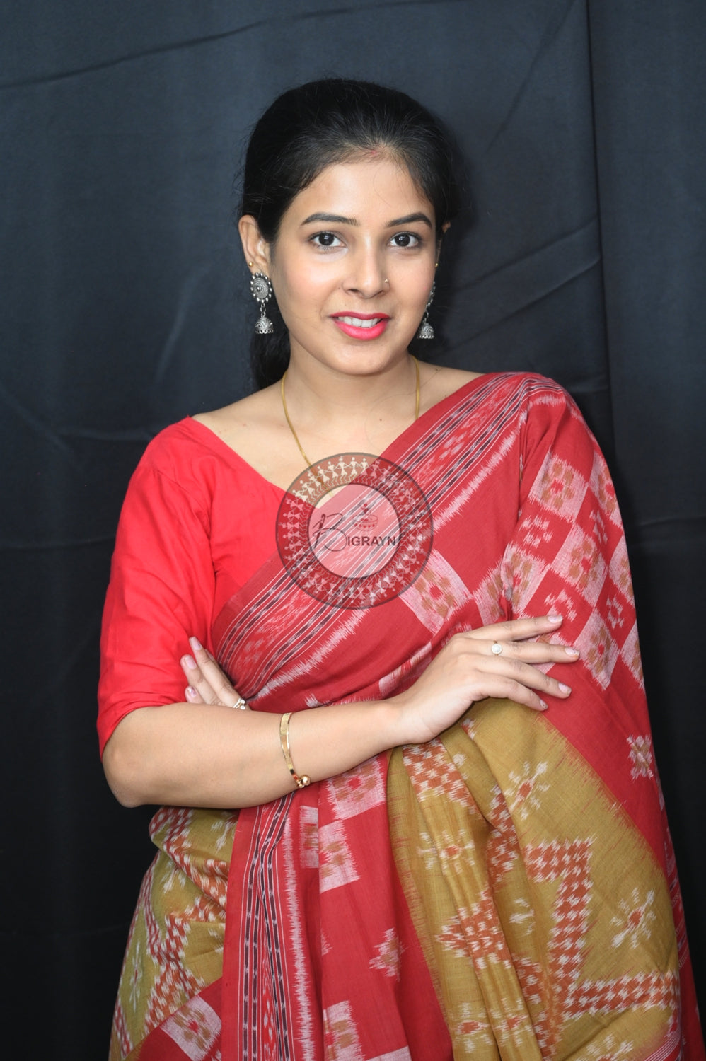 Brown Maroon Pasapali 5D Khandua Cotton Saree