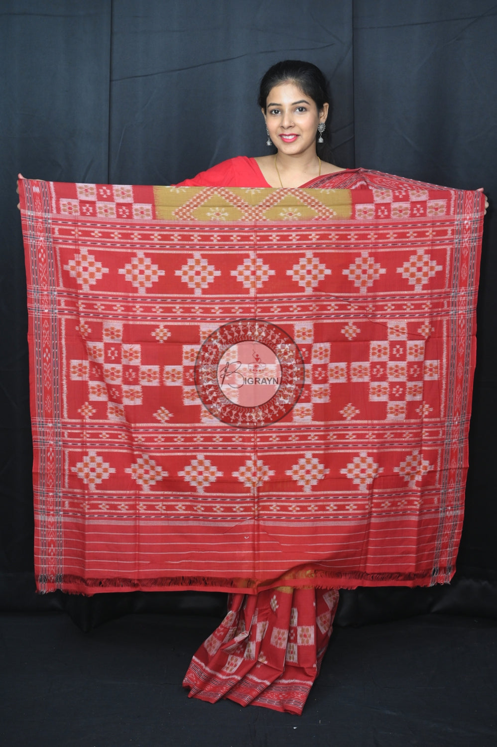 Brown Maroon Pasapali 5D Khandua Cotton Saree