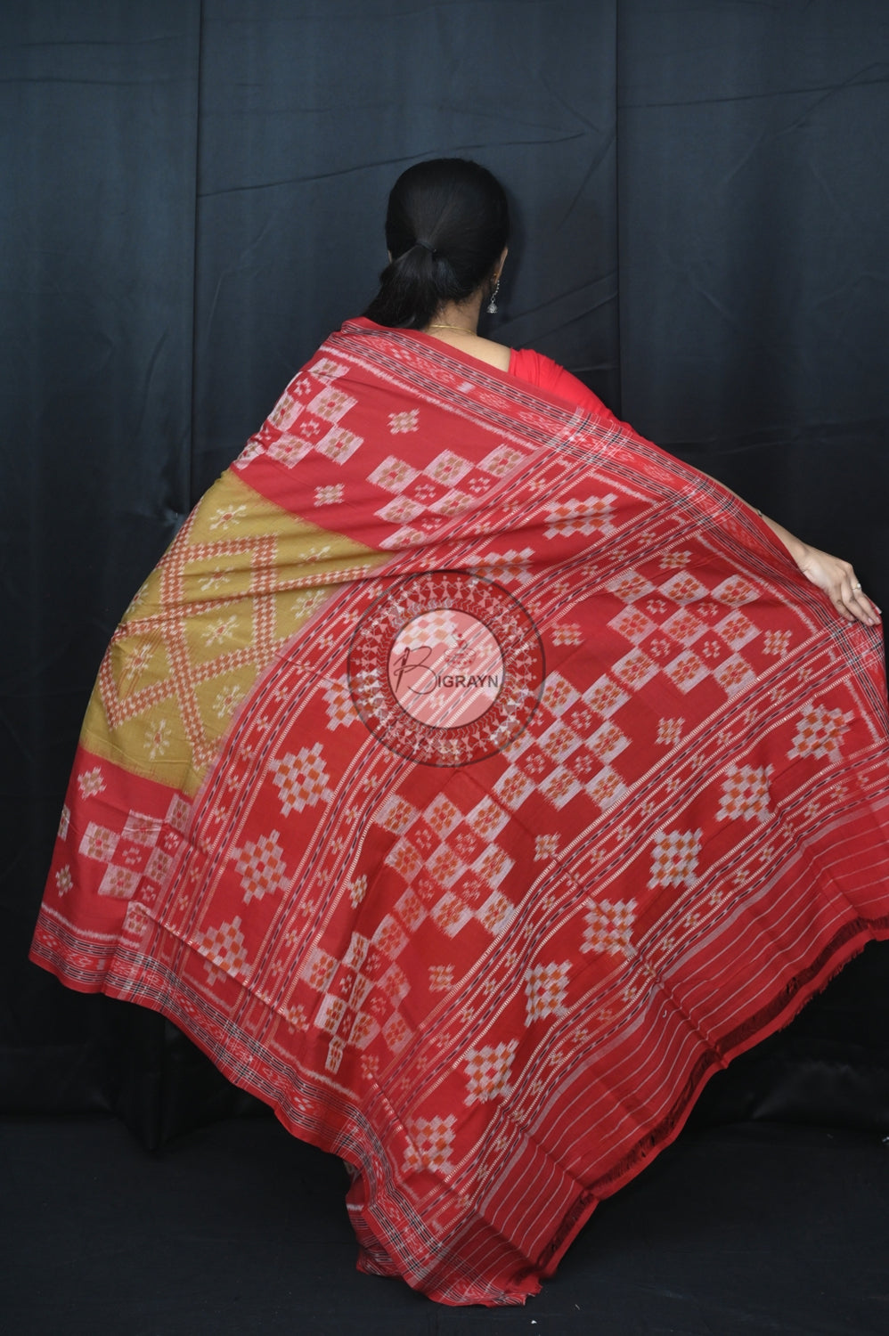 Brown Maroon Pasapali 5D Khandua Cotton Saree