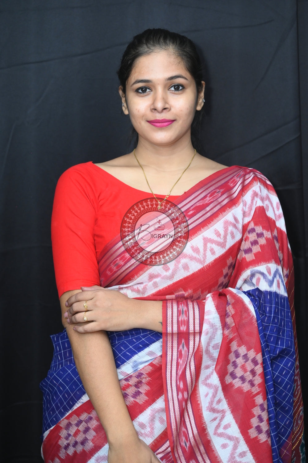 Blue Maroon Maniraja Khandua Cotton Saree