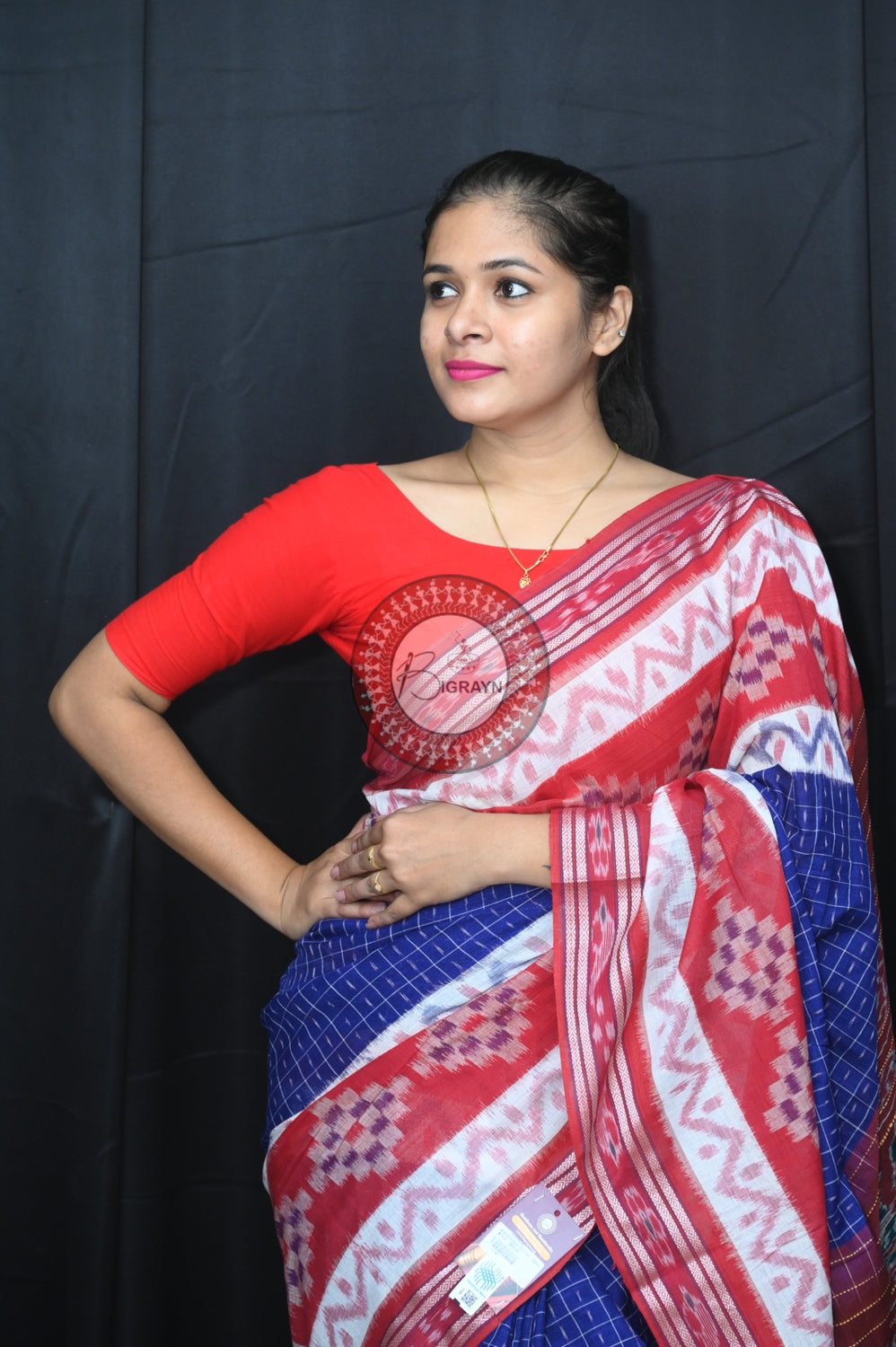 Blue Maroon Maniraja Khandua Cotton Saree