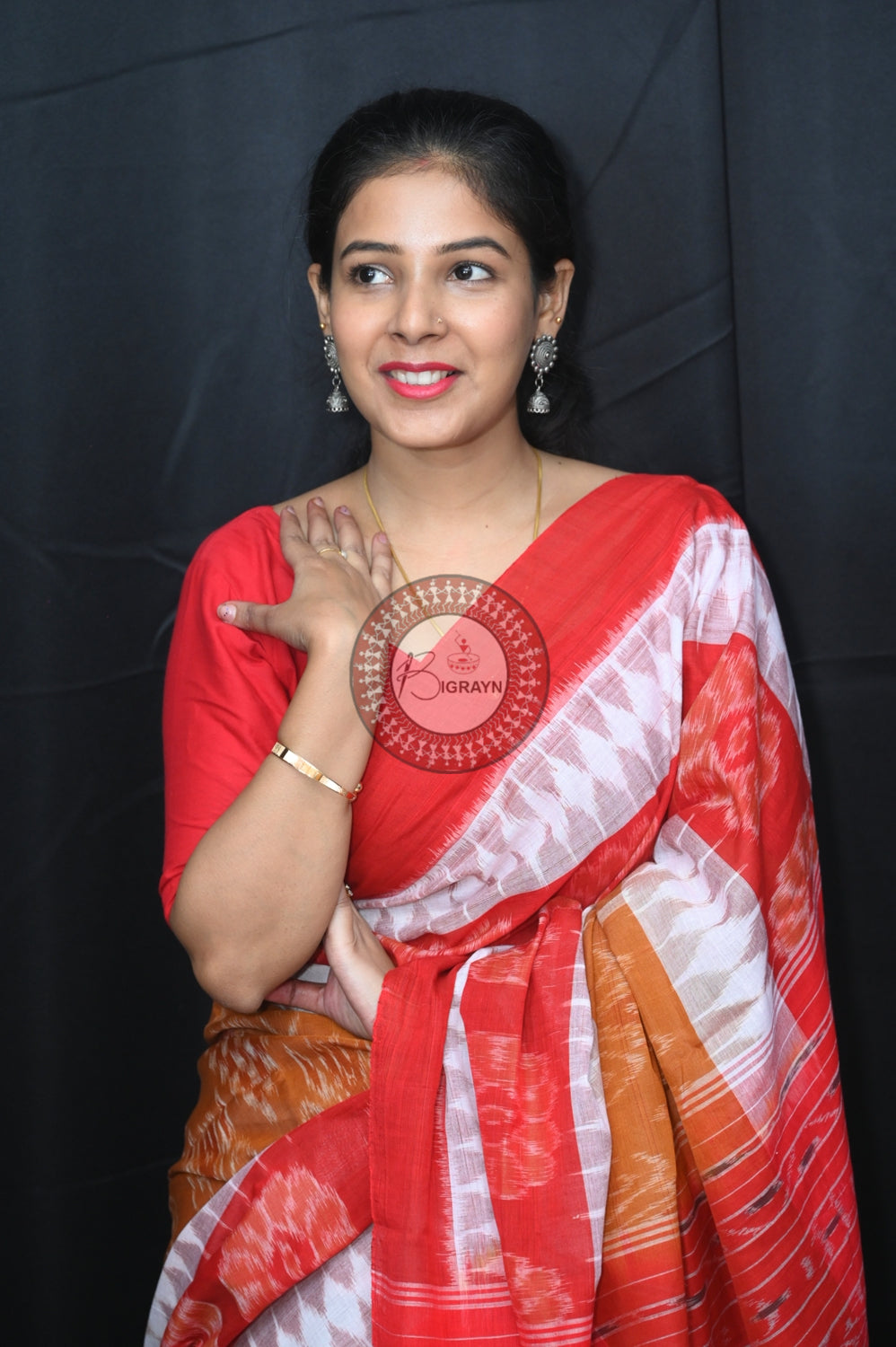 Brown White Maroon 7D Khandua Cotton Saree
