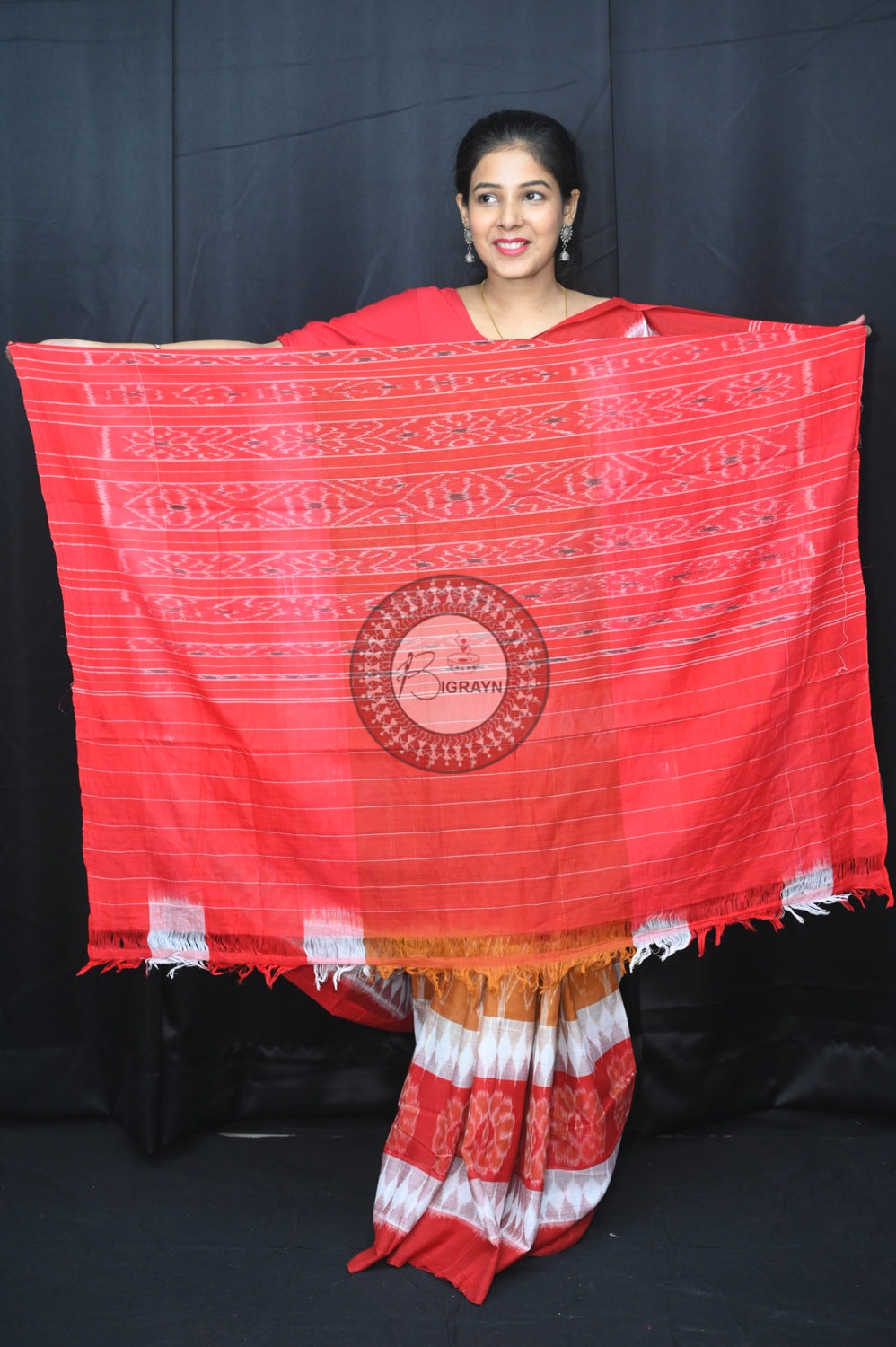 Brown White Maroon 7D Khandua Cotton Saree