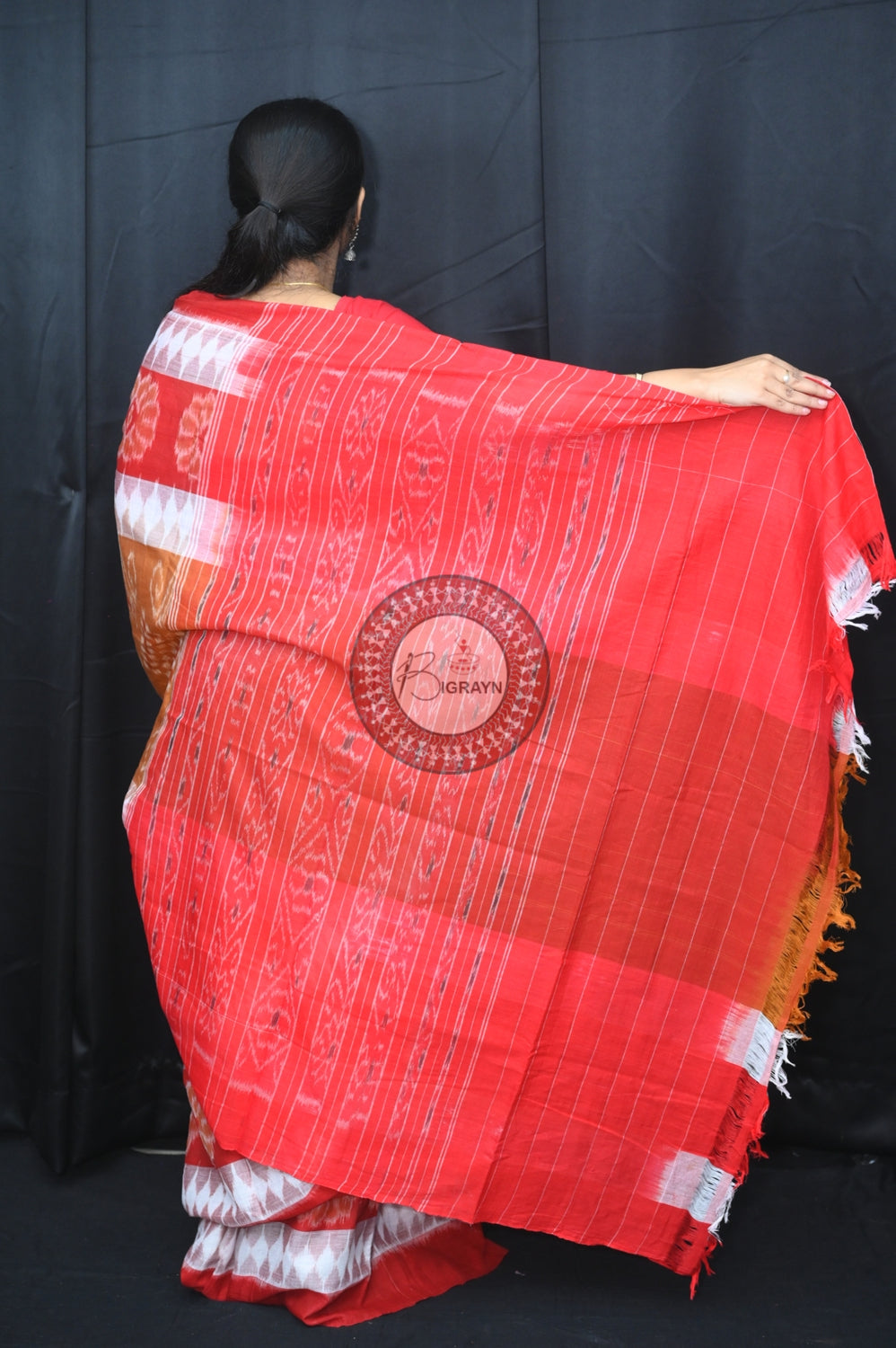 Brown White Maroon 7D Khandua Cotton Saree
