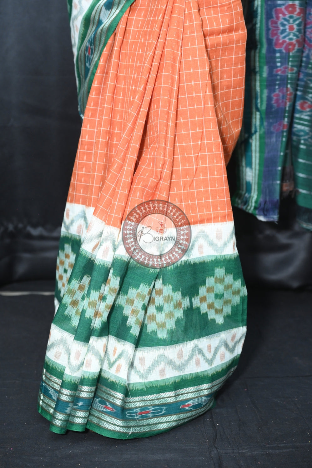 Brown Green Maniraja Khandua Cotton Saree